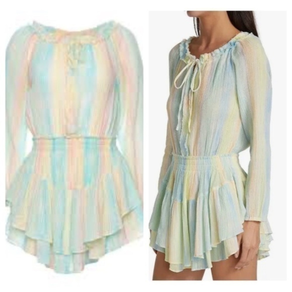 LoveshackFancy Banou Tiered Rainbow Mini Dress NWT